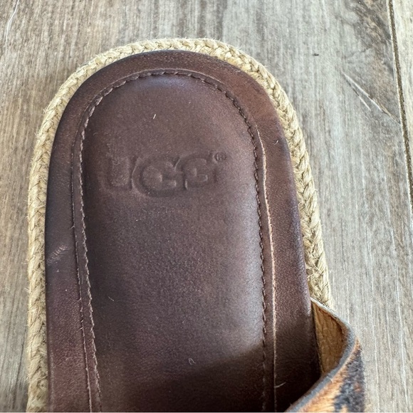 UGG Amalia Leopard Genuine Leather Two-Strap Slide Sandals - Picture 5 of 8